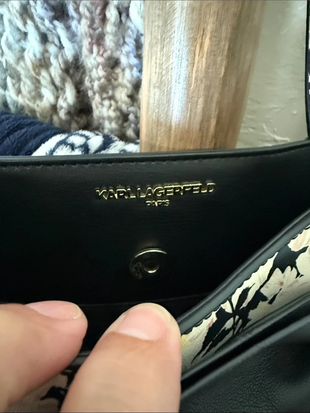 Karl Lagerfeld Black and Pink Floral Tote with Signature Bow